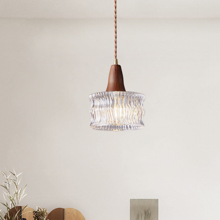 Modern Transitional Walnut Brass Round Glass Shade 1-light Pendant Light for Living Room