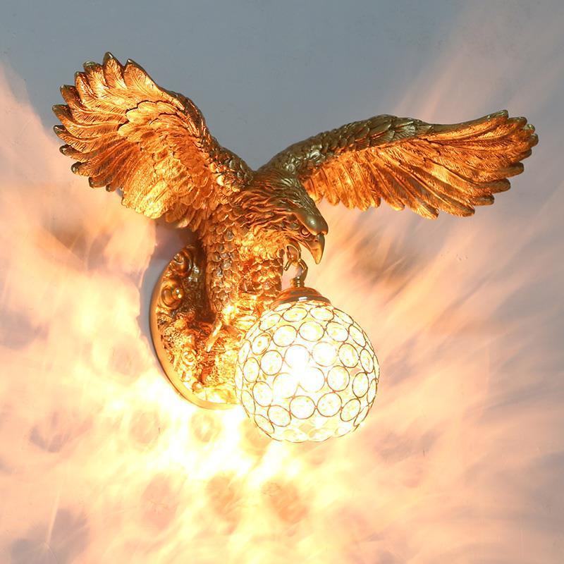 European Creative Resin Eagles Crystal Shade 1-Light Wall Sconce Lamp Lumendat