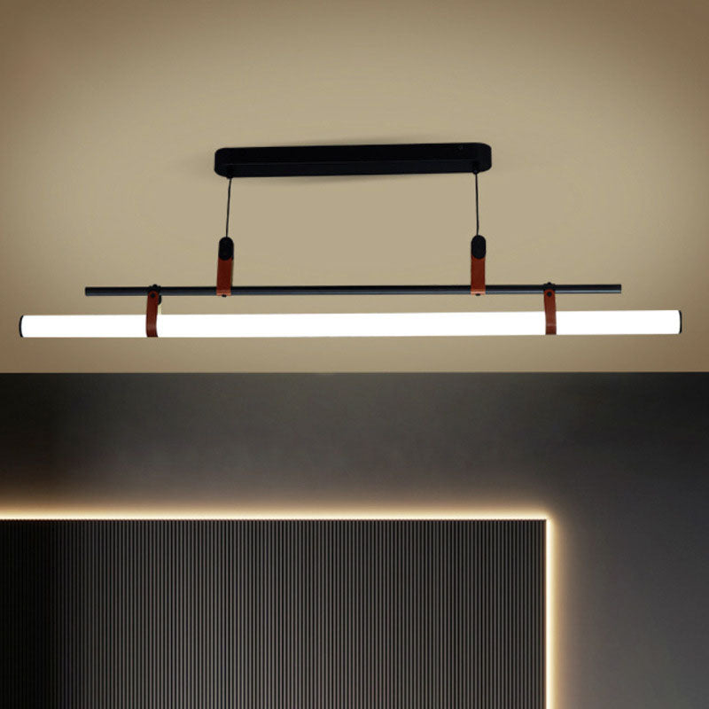 Modern Minimalist Long Strip Iron Acrylic Faux Leather LED Island Light Chandelier For Living Room & Dining Room Lumendat