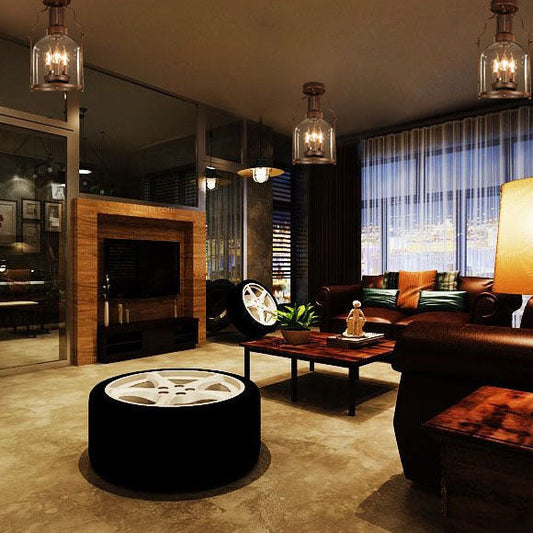 Industrial Vintage Antique Iron Glass Lantern 3-light Semi-flush Mount Ceiling Light