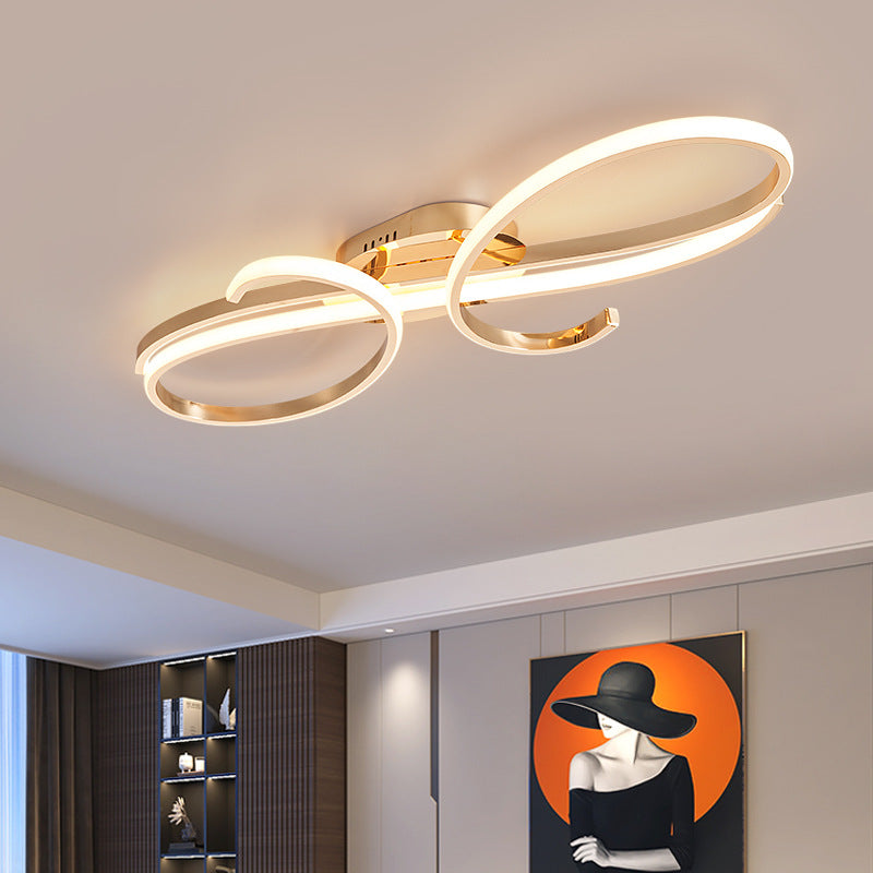 Modern Minimalist Curved Line Iron Aluminum Silicone LED Semi-flush Mount Ceiling Light for Living Room