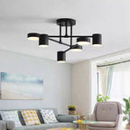 Contemporary Nordic Iron Aluminum Acrylic Round Cylinder Branch LED Semi-flush Mount Ceiling Light for Living Room BulbSquare