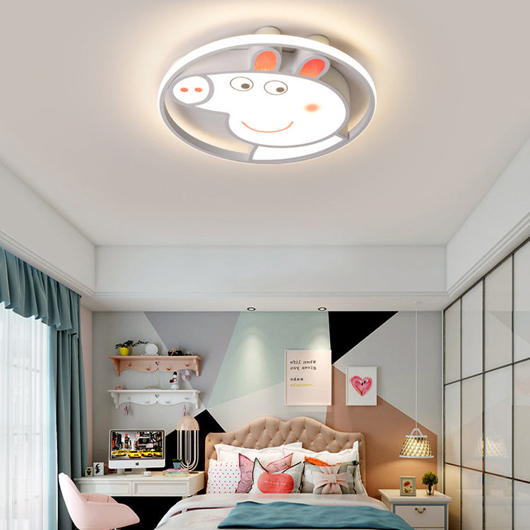Lumendat Contemporary Creative Kids Iron Acrylic Round Pig LED Flush Mount Ceiling Light For Bedroom Lumendat