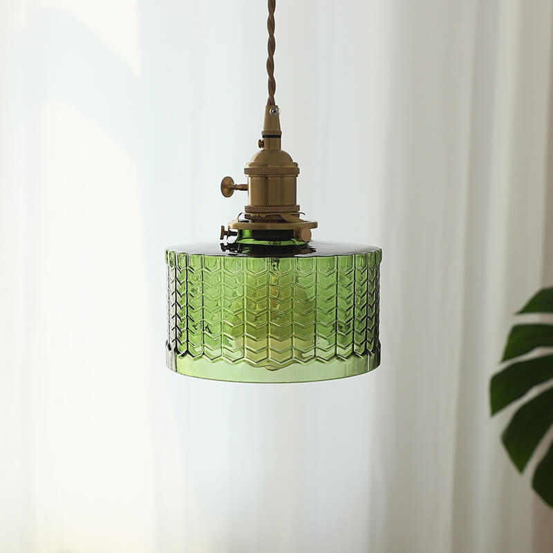 Nordic Vintage Clear Round Drum Copper 1-light Pendant Light BulbSquare