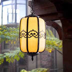 Traditional Chinese Imitation Marble Lantern Shade Aluminum 1-light Waterproof Pendant Light for Outdoor Patio
