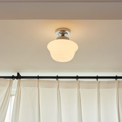 Contemporary Simplicity Iron Glass Egg Tart Shape 1-Light Semi-Flush Mount Ceiling Light For Living Room