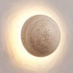 Traditional Japanese Round Yellow Travertine Wabi-Sabi LED Wall Sconce Lamp For Hallway Lumendat