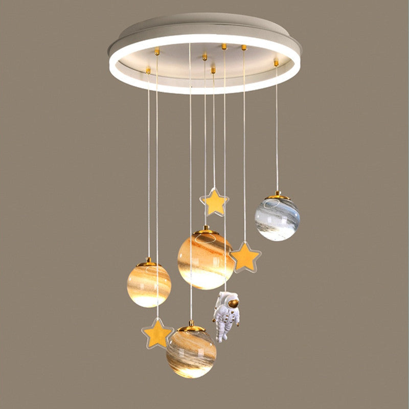 Lumendat Contemporary Scandinavian Space Planet Acrylic Glass Round Shade LED Kids Flush Mount Ceiling Light For Bedroom Lumendat