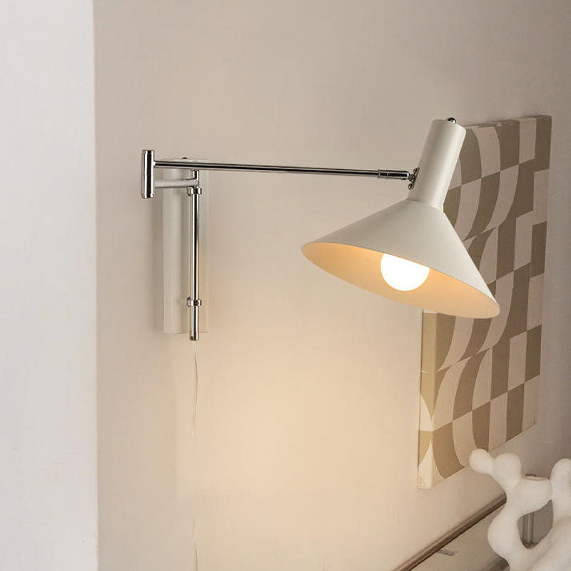 Modern Minimalist Round Tapered Iron 1-Light Retractable Wall Sconce Lamp For Bedroom Lumendat