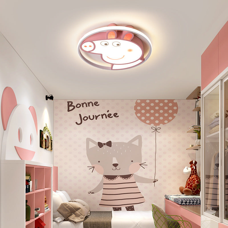 Lumendat Contemporary Creative Kids Iron Acrylic Round Pig LED Flush Mount Ceiling Light For Bedroom Lumendat