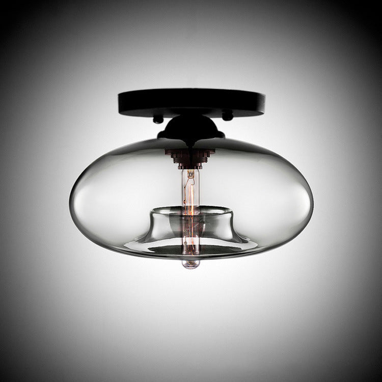 Contemporary Creative Flat Oval Iron Glass 1-light Semi-flush Mount Ceiling Light for Living Room