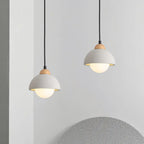 Contemporary Scandinavian Cement Dome Glass Shade 1-light Pendant Light for Bedroom BulbSquare