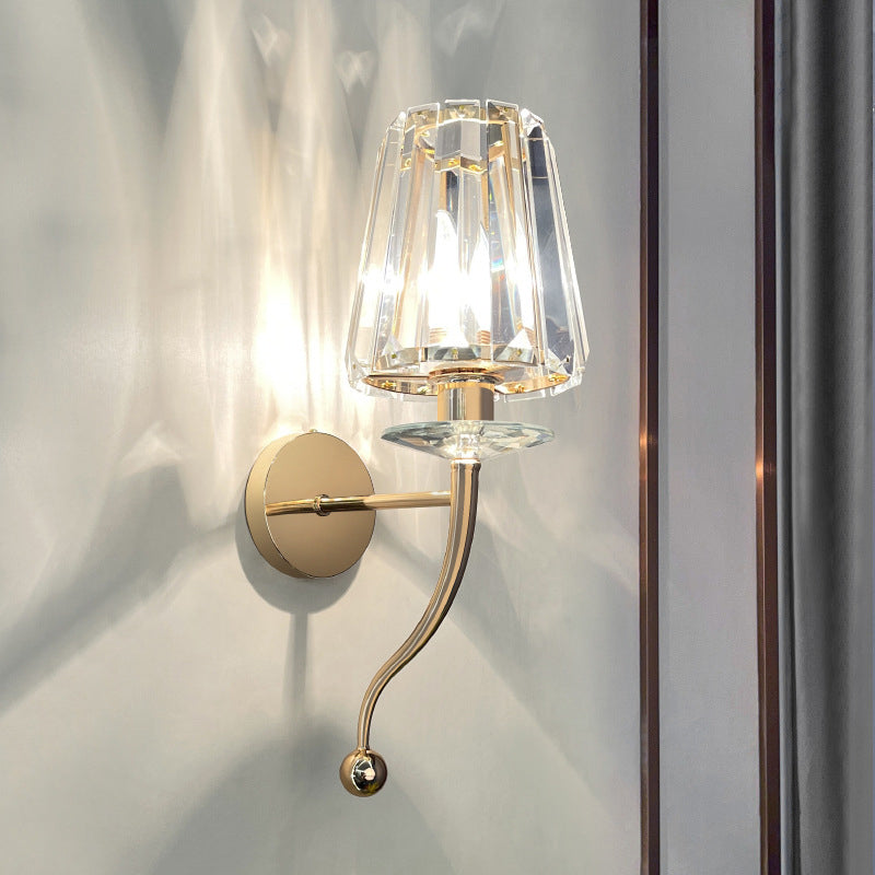 Modern Luxury Metal Iron Stainless Steel Crystal Ball Cylinder 1-Light Wall Sconce Lamp For Bedside Lumendat