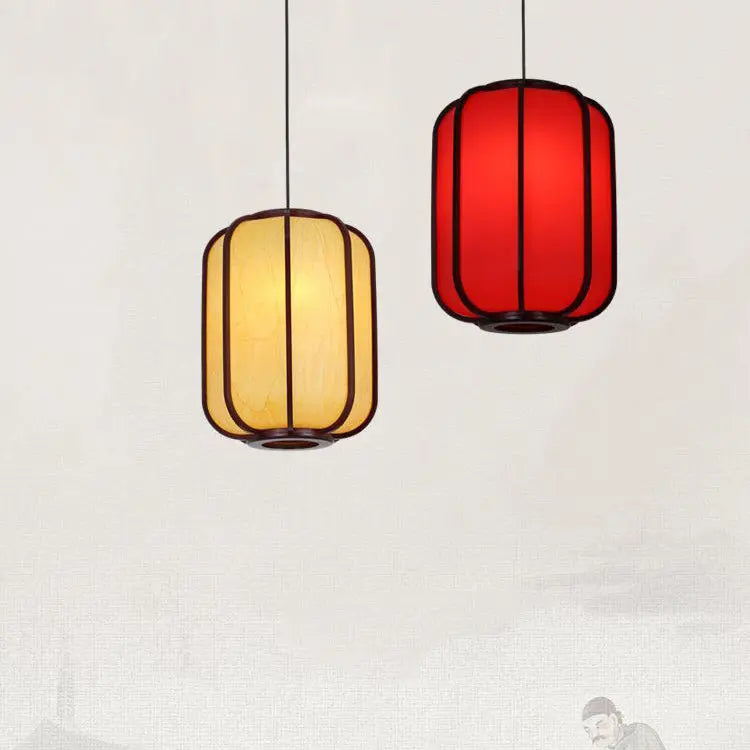 Modern Chinese Faux Sheepskin Wooden Lantern 1-light Pendant Light Lumendat