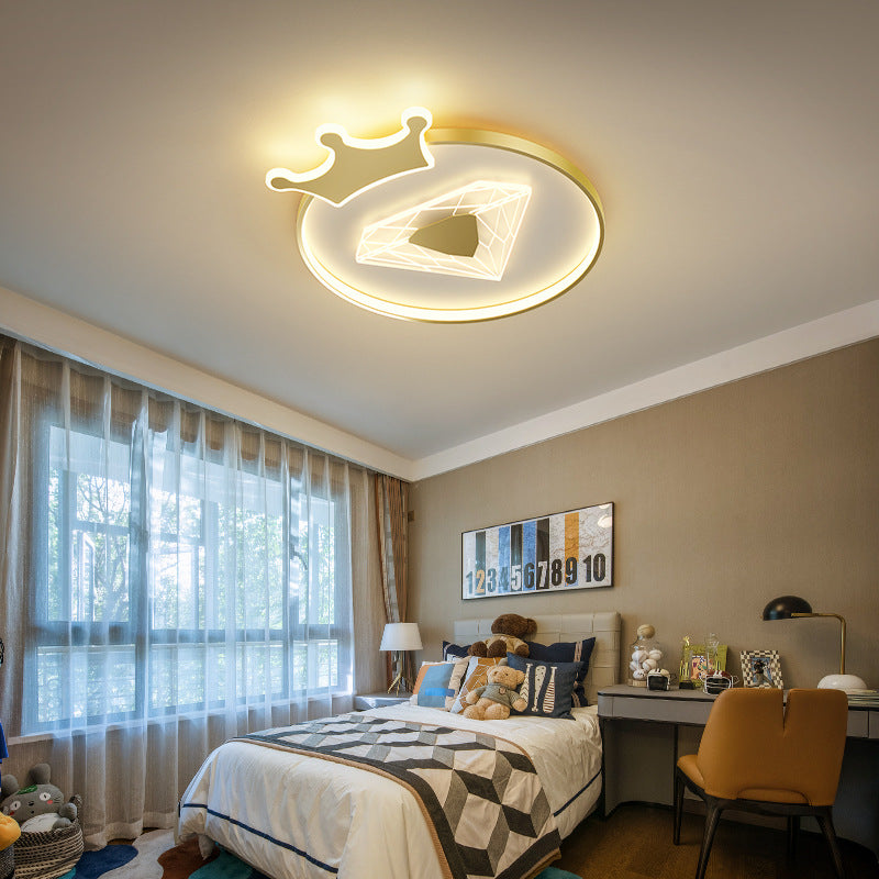 Lumendat Creative Simplicity Round Crown Diamond Acrylic Shade LED Kids Flush Mount Ceiling Light Lumendat