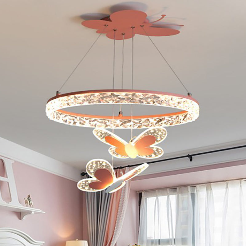 Lumendat Contemporary Creative Kids Round Butterfly Iron Acrylic LED Chandelier For Bedroom Lumendat