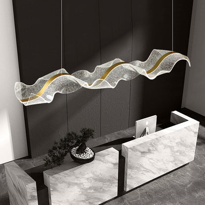 Contemporary Creative Rectangle Wave Ribbon Metal Acrylic LED Island Light Chandelier for Dining Room