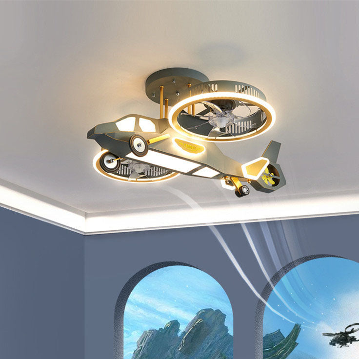 Lumendat Contemporary Creative Hardware Kids Aircraft LED Downrods Ceiling Fan Light For Bedroom Lumendat