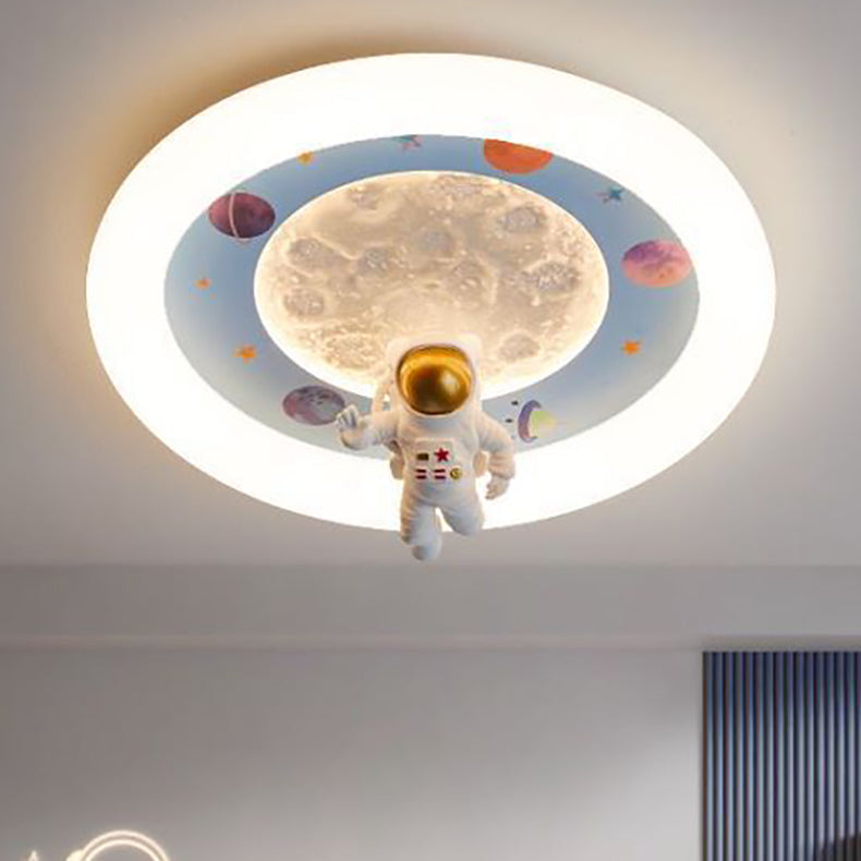 Lumendat Modern Art Deco Kids Iron Resin Acrylic Round Moon Astronaut LED Flush Mount Ceiling Light For Bedroom Lumendat