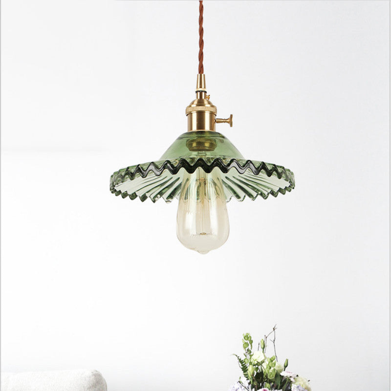 Traditional European Round Textured Glass 1-Light  Dome Lace Pendant Light