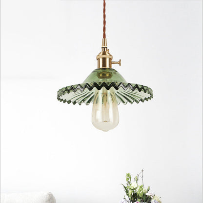 Traditional European Round Textured Glass 1-Light  Dome Lace Pendant Light