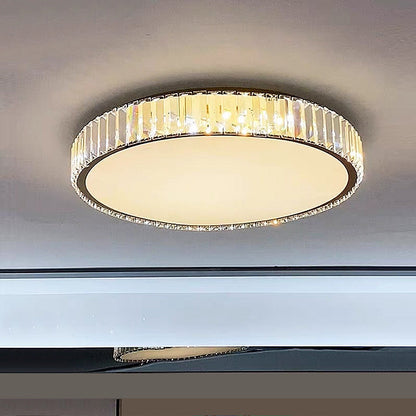 Modern Minimalist Round Stainless Steel Crystal LED Flush Mount Ceiling for Living Room