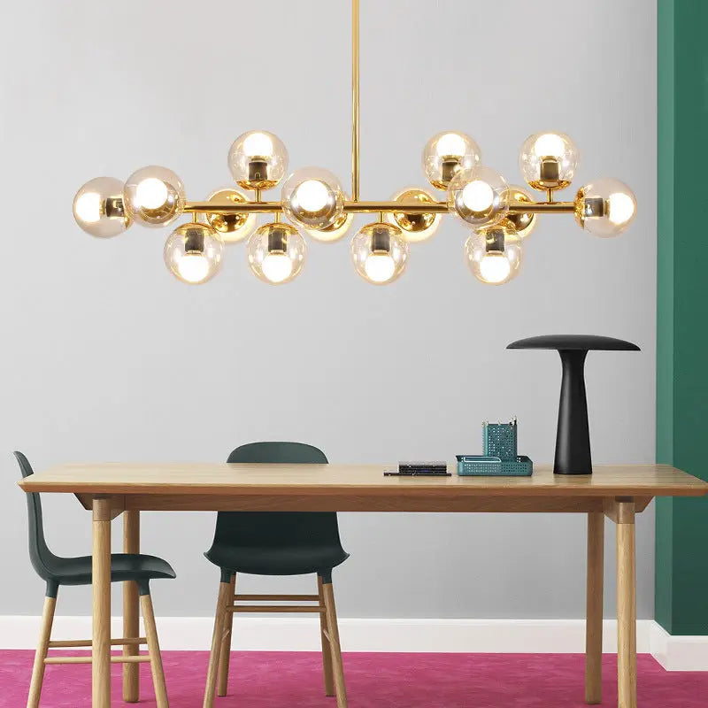 Contemporary Scandinavian Long Round Globe Iron Glass 16-light Island Light Chandelier for Dining Room modern luxury lighting