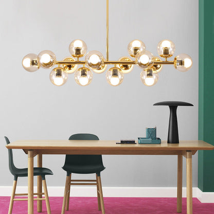 Contemporary Scandinavian Long Round Globe Iron Glass 16-light Island Light Chandelier for Dining Room