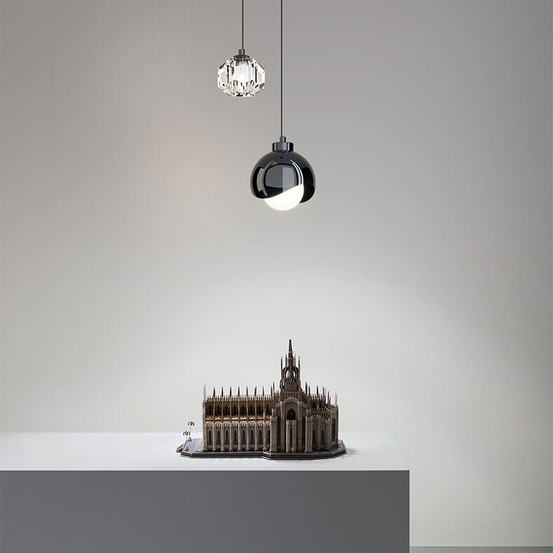 Light Luxury Simple Crystal Ball Metal 2-light Curve Pendant Light