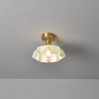 Japanese Vintage Cream Glass Floral Brass 1-Light Semi-Flush Mount Ceiling Light Lumendat