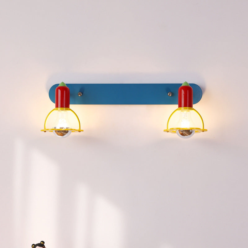 Lumendat Modern Mid-Century Kids Rectangle Round Iron Acrylic 2-Light Wall Sconce Lamp For Bedroom Lumendat