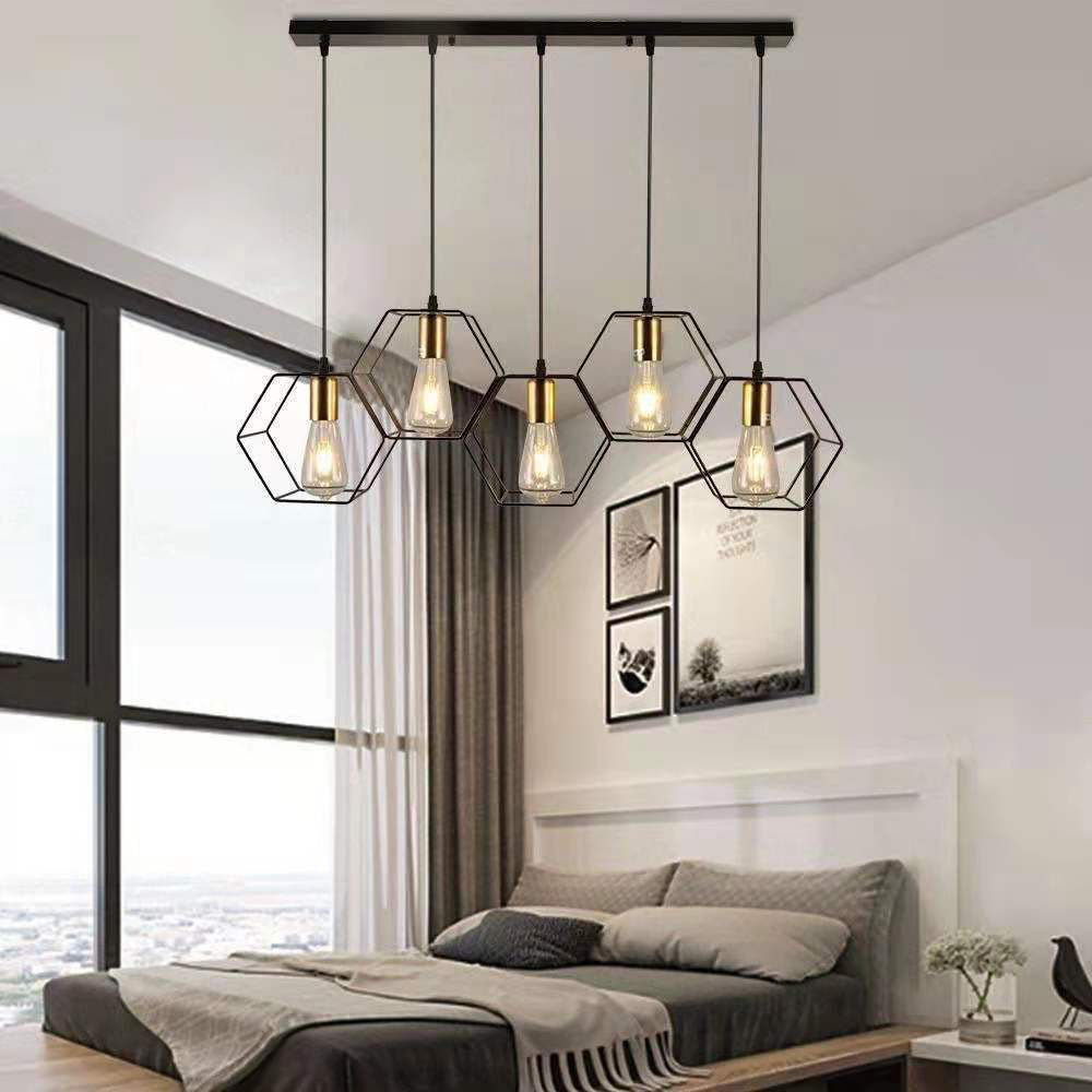 Industrial Vintage Geometric Frame Iron 3/5 Light Island Light Chandelier BulbSquare