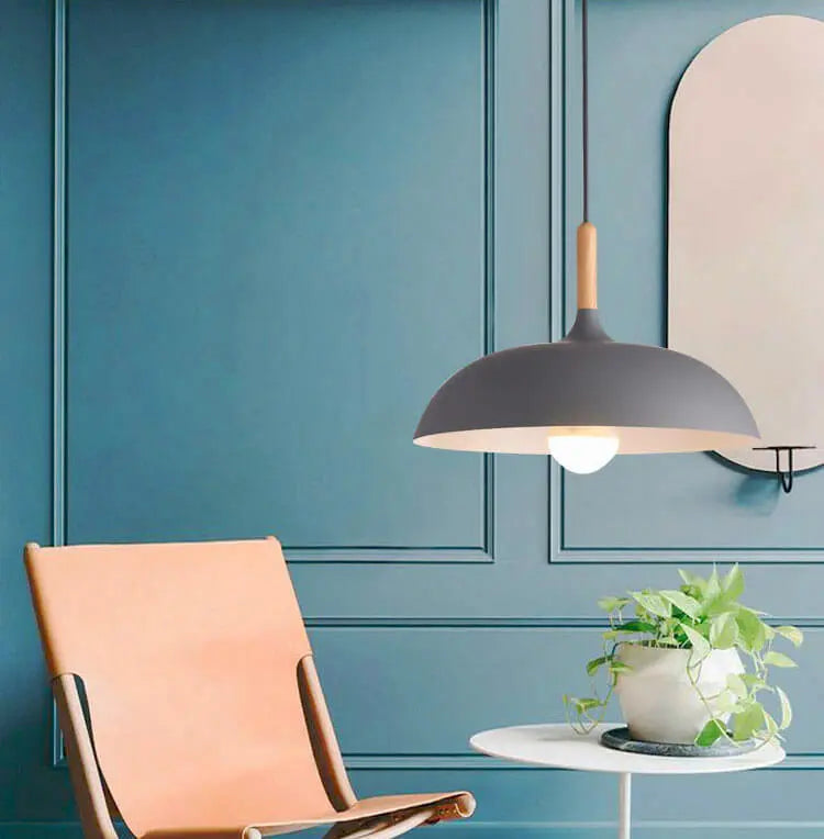 Modern Metal Wooden Top 1-light Dome Pendant Light Lumendat