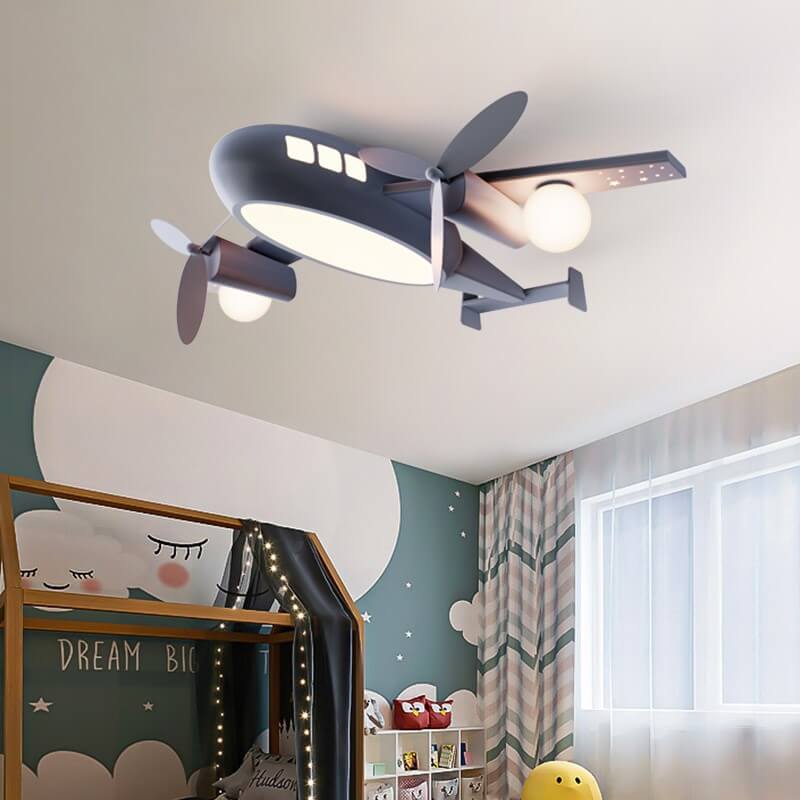 Nordic Creative Kids Cartoon Wrought Iron Airplane LED Flush Mount Ceiling Light Lumendat