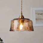 Traditional Vintage Amber Drum Round Glass Brass 1-Light Pendant Light For Living Room Lumendat