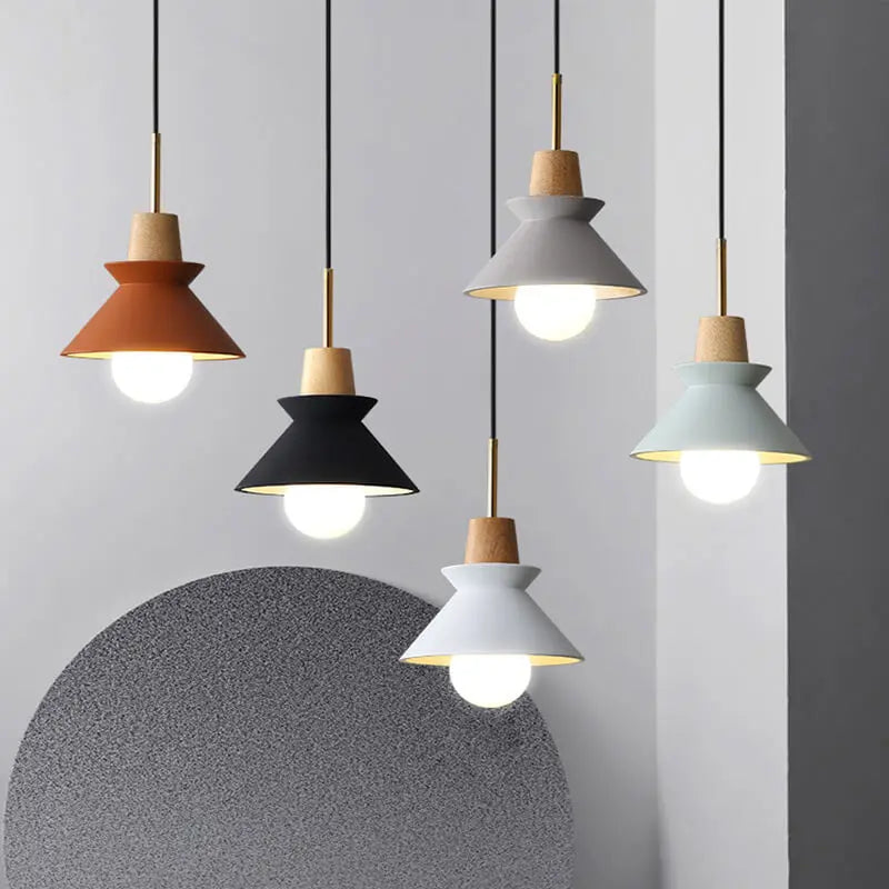 Nordic Minimalist Macaron Wood Cement 1-light Pendant Light Lumendat