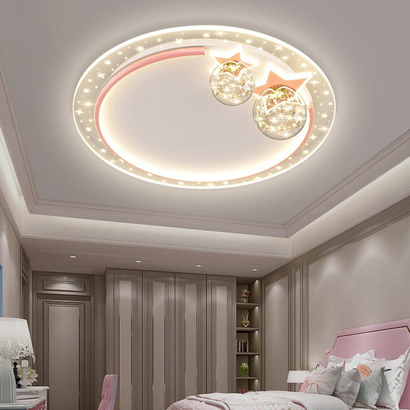 Lumendat Contemporary Creative Kids Round Orb Stars Hardware Acrylic LED Flush Mount Ceiling Light For Bedroom Lumendat