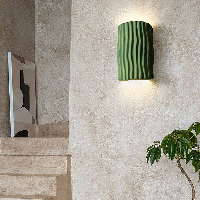 Contemporary Nordic Resin Striped Half Cylinder 2-Light Wall Sconce Lamp for Living Room Lumendat