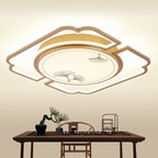 Traditioanl Chinese Iron Aluminum Acrylic Round Rectangular Square Ginkgo Leaf LED Semi-Flush Mount Ceiling Light For Living Room