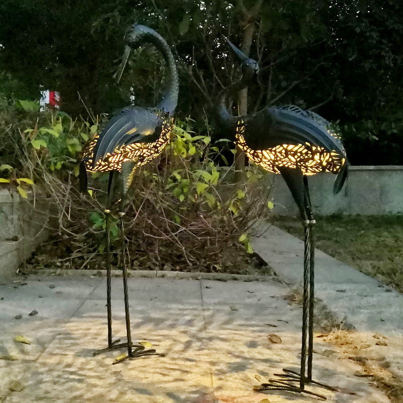 Contemporary Creative Iron Animal Crane LED Solar Waterproof Lawn Landscape Light For Outdoor Patio Lumendat