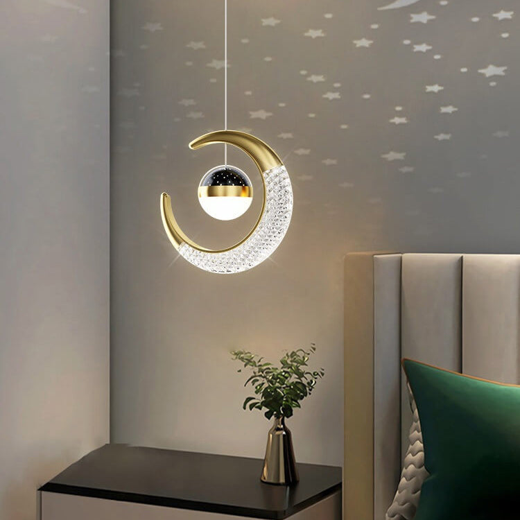 Contemporary Creative Iron Acrylic Moon LED Pendant Light for Bedroom
