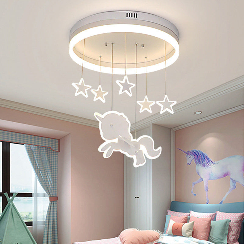 Lumendat Contemporary Nordic Kids Iron Acrylic Round Unicorn Star LED Flush Mount Ceiling Light For Bedroom Lumendat