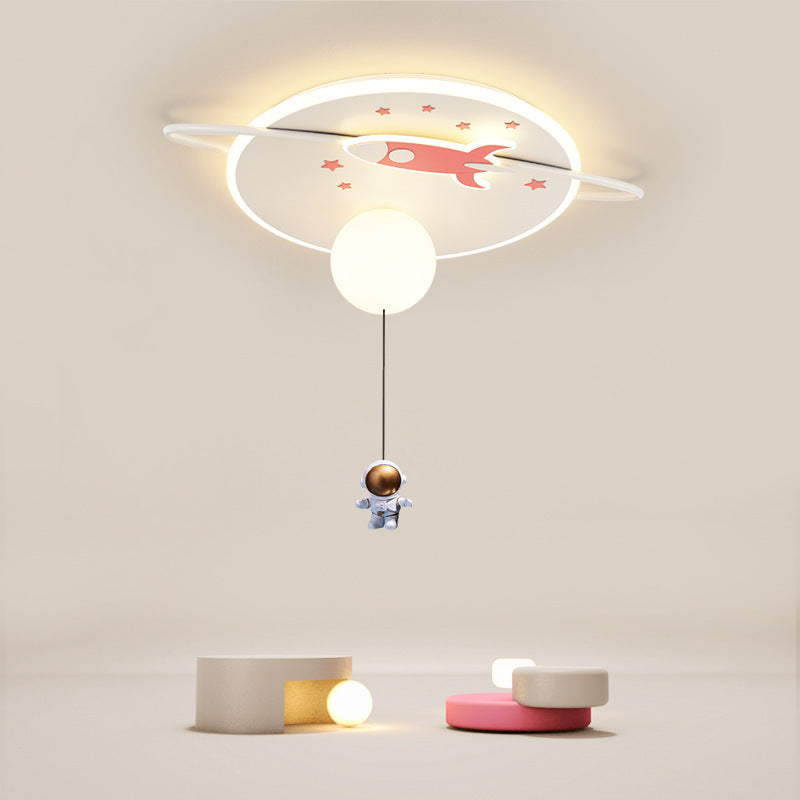 Lumendat Contemporary Creative Iron Acrylic Rocket Astronaut LED Kids Flush Mount Ceiling Light For Bedroom Lumendat
