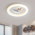 Lumendat Contemporary Creative Kids Round Rocket Astronaut Iron Acrylic LED Flush Mount Ceiling Light For Bedroom Lumendat