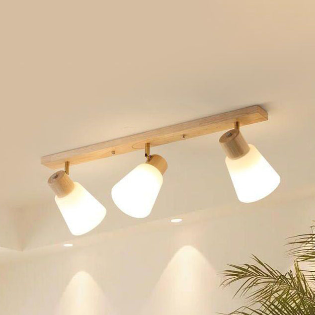 Traditional Vintage Wood Glass Trumpet Shade 1/2/3/4-light Semi-flush Mount Ceiling Light for Living Room