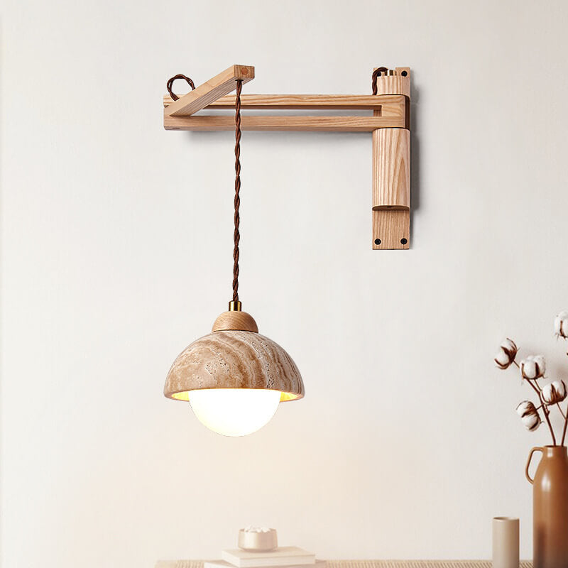 Japanese Modern Wood Retractable Folding 1-Light Wall Sconce Lamp Lumendat