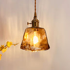 Traditional Vintage Amber Square Glass Brass 1-light Pendant Light for Living Room BulbSquare