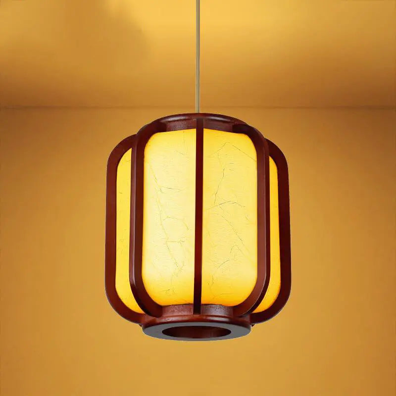 Modern Chinese Faux Sheepskin Wooden Lantern 1-light Pendant Light Lumendat