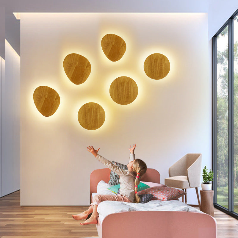 Modern Minimalist Round Irregular Oval Wood LED Wall Sconce Lamp For Living Room Lumendat