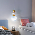 Contemporary Nordic Kids Orb Astronaut Iron Resin 1-light Pendant Light for Bedroom BulbSquare